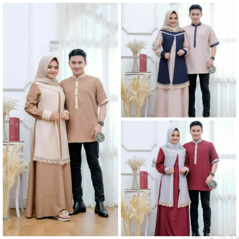 Couple Gamis Renda,Baju Muslim Terbaru, Baju Lebaran 2023, Gamis Muslim Couple Ramadhan