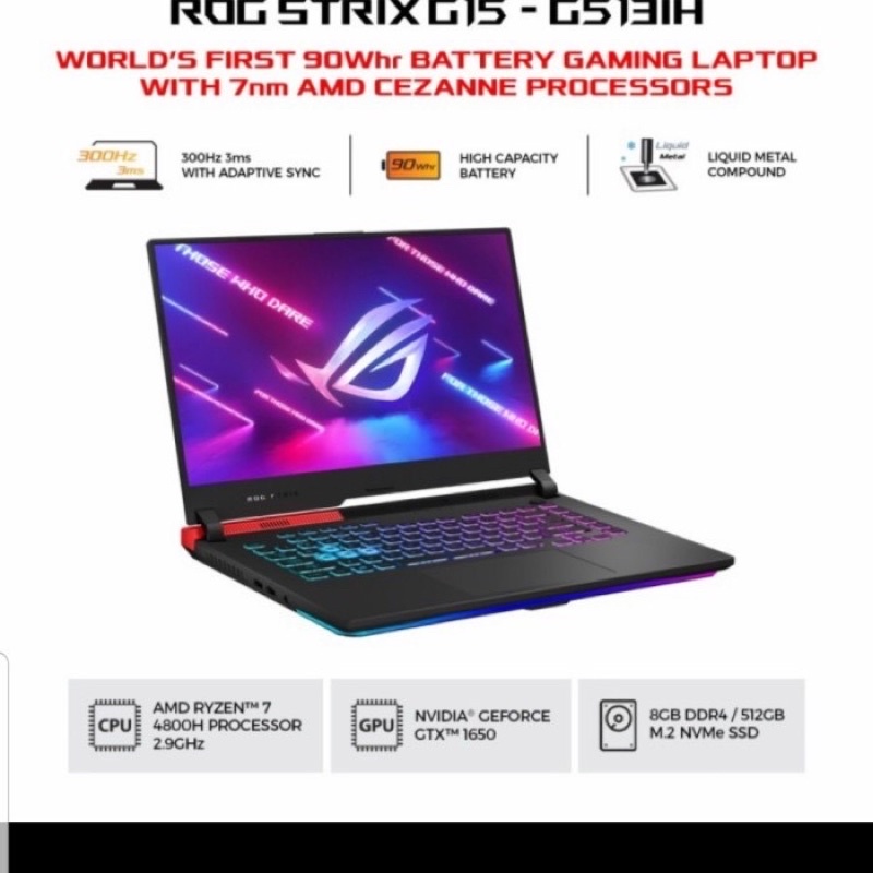 laptop Asus rog G513ih ryzen 7 4800 8gb 512gb GTX1650