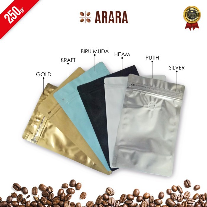 

Kemasan Kopi Pouch 250gr Zipper dan Valve Tebal