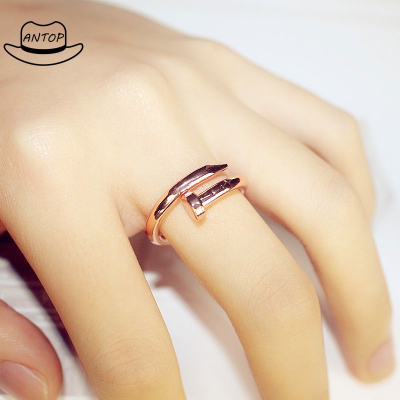 Simple Open Nail Ring Fashion Finger Ring Gold Silver Color Adjustable Couple Screw Jewelry Personality Sweet Heart JewelryANTOP