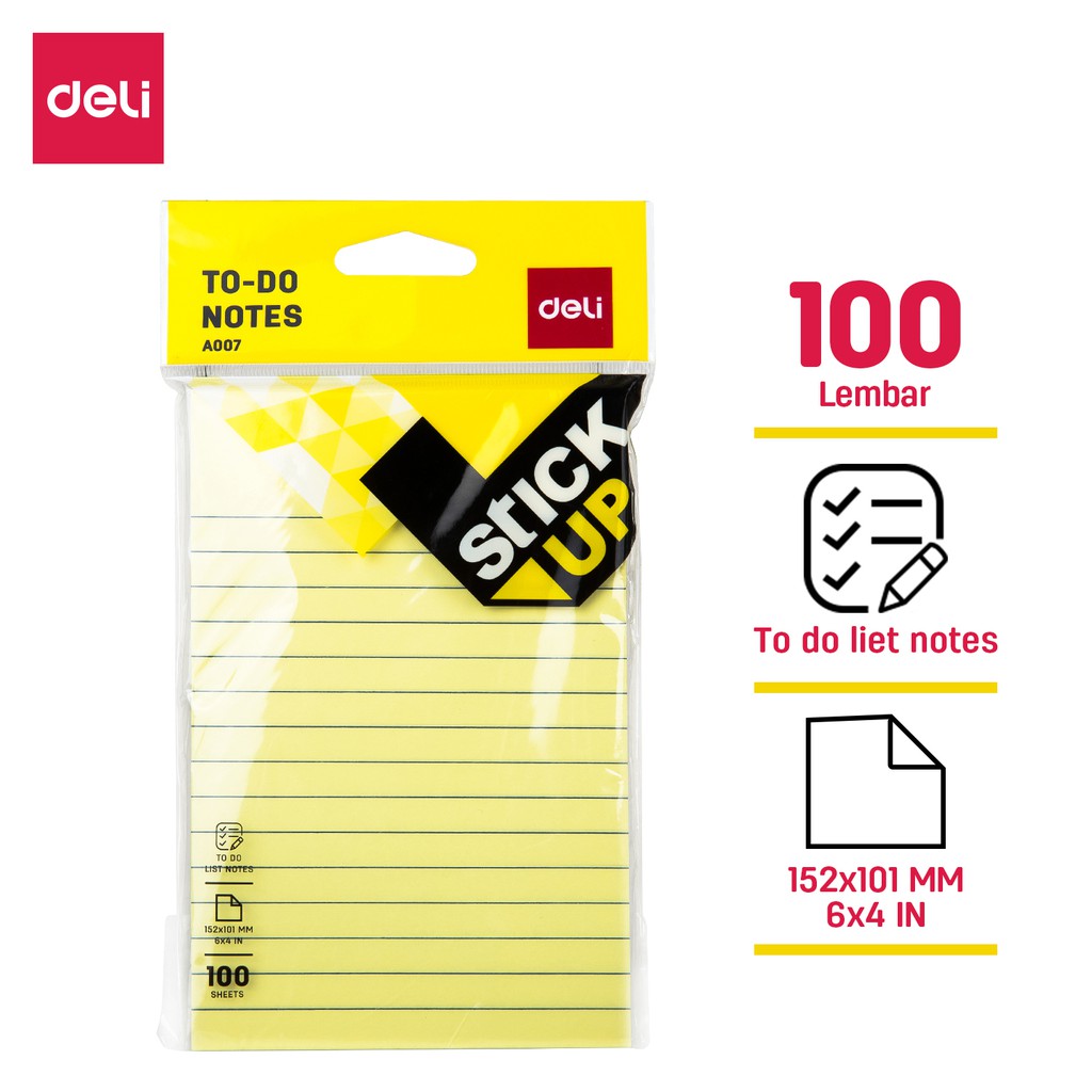 

Deli Notes to do list 152x101mm 6 × 4 Inch 100 Sheets perekat kuat tahan lama warna neon eye EA00X52
