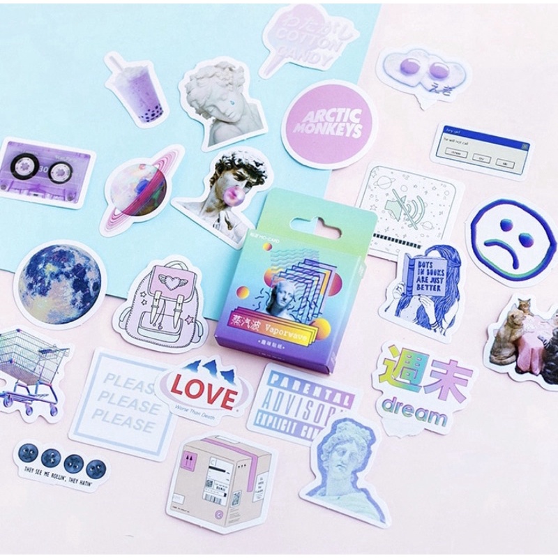 (45 PCS) STICKER AESTHETIC CUTE BOX STIKER LUCU MURAH BINATANG ORANG BUNGA SCRAPBOOK STIKER HP-Aesthetic