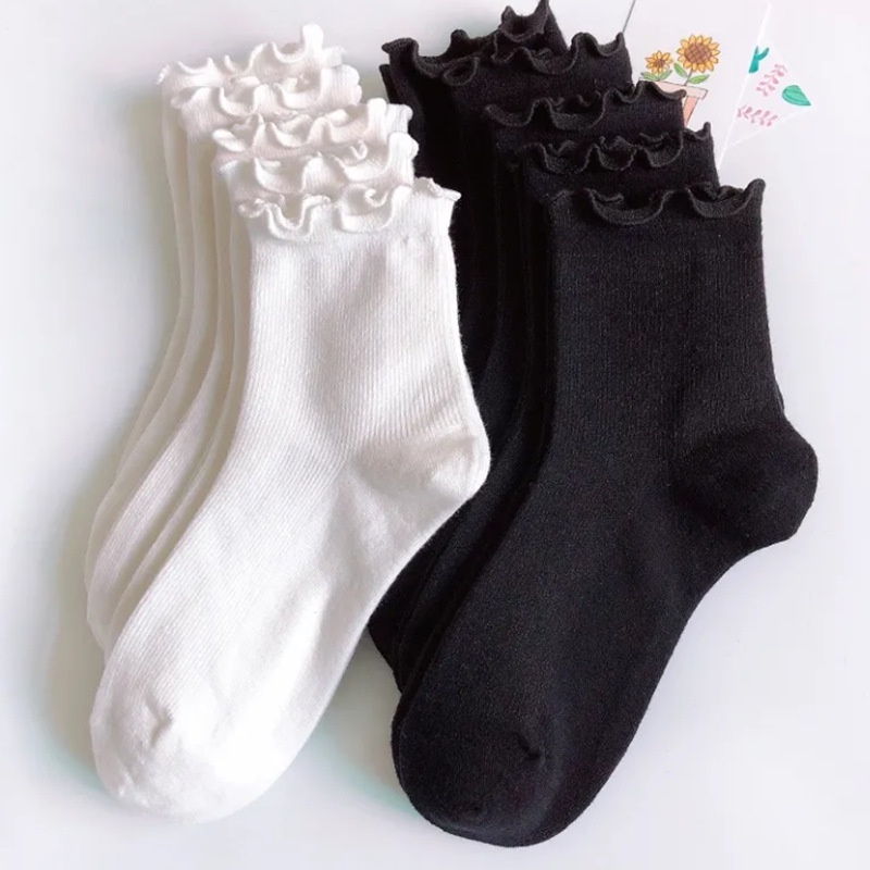 KK-79 kaos kaki lolita pendek socks renda polos hitam putih cotton import jepang korea