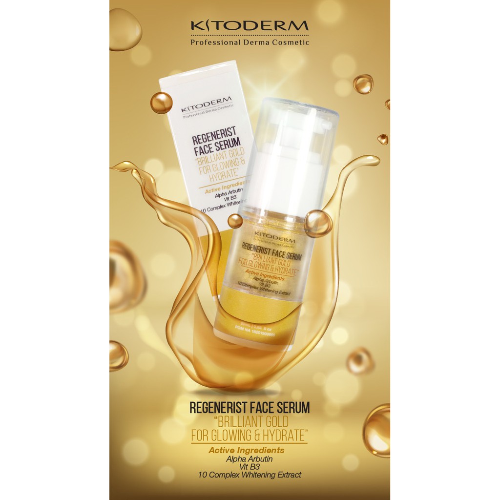 Kitoderm Regenerist Face Serum Brilliant Gold For Glowing &amp; Hydrate 20ml Original BPOM Aman