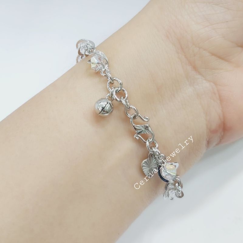 Gelang Perak Asli Silver 925 Lapis Emas Putih Model Sangkar Permata Kristal - Perhiasan Perak Wanita