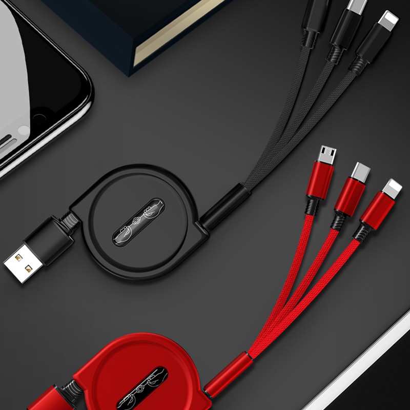 Roppu Kabel Charger 3in1 Micro+Lightning+Type-C Fast Charging 1.2m