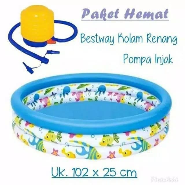 mwn.toys Paket Kolam Renang Anak Bestway Ocean 102cm + Pompa Injak 51008