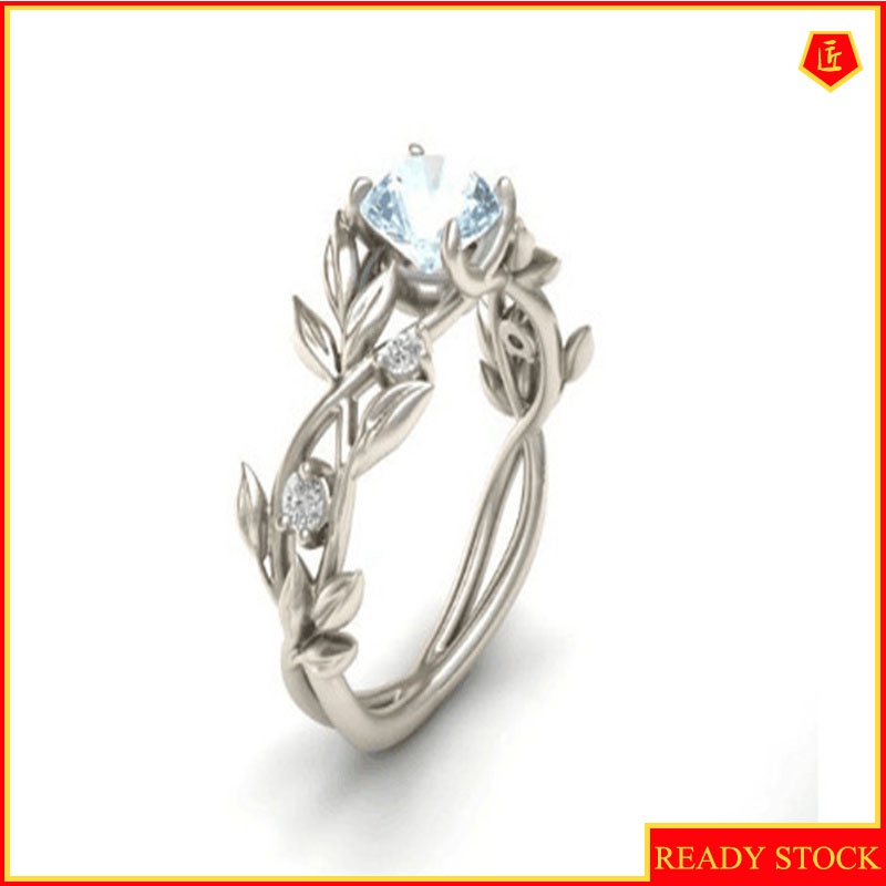 [Ready Stock]Creative Diamond Sapphire Olive Leaf Ring