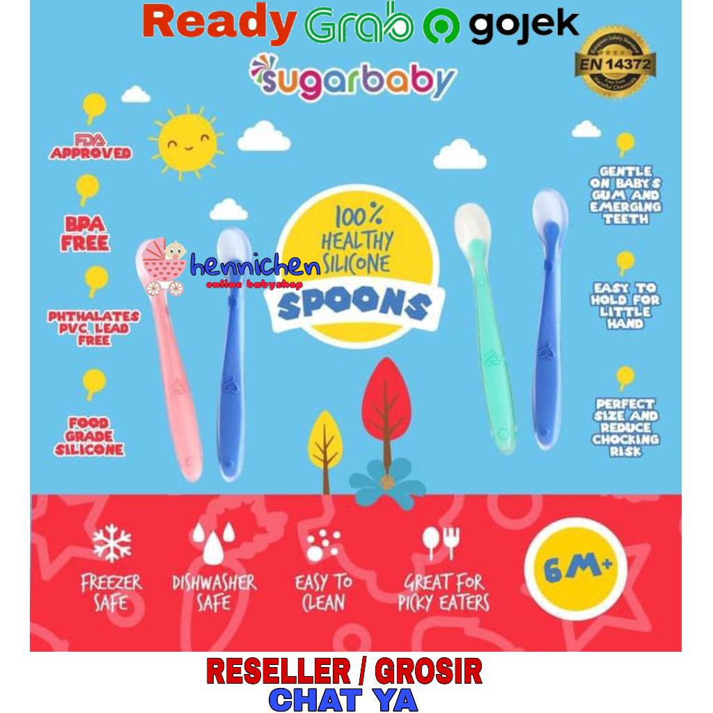 Sugar Baby Healthy Silicone Spoons 2 Set Blue Pink Sendok Makan Bayi SugarBaby