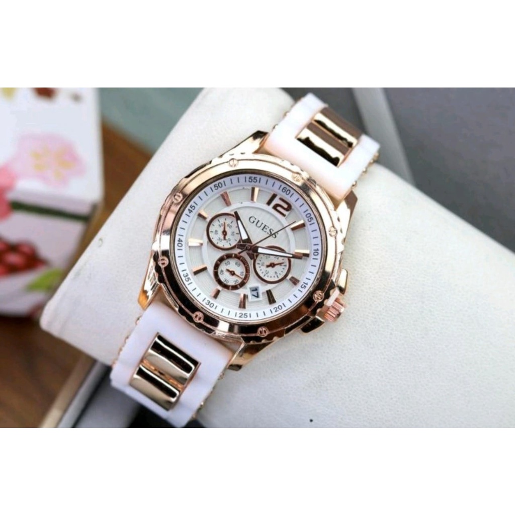 [Grosir] JAM TANGAN WANITA CEWEK GUESS RUBBER TANGGAL AKTIF CHRONO OFF - COD