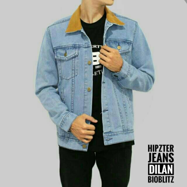 Jaket Jeans Clasic Dilan Cowok - Jaket Denim Kerah Pria - Jaket 1990