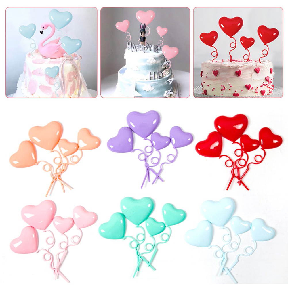 4pcs/set Balon Lipat Bentuk Hati Bahan Plastik Untuk Dekorasi Kue Ulang Tahun/Valentine