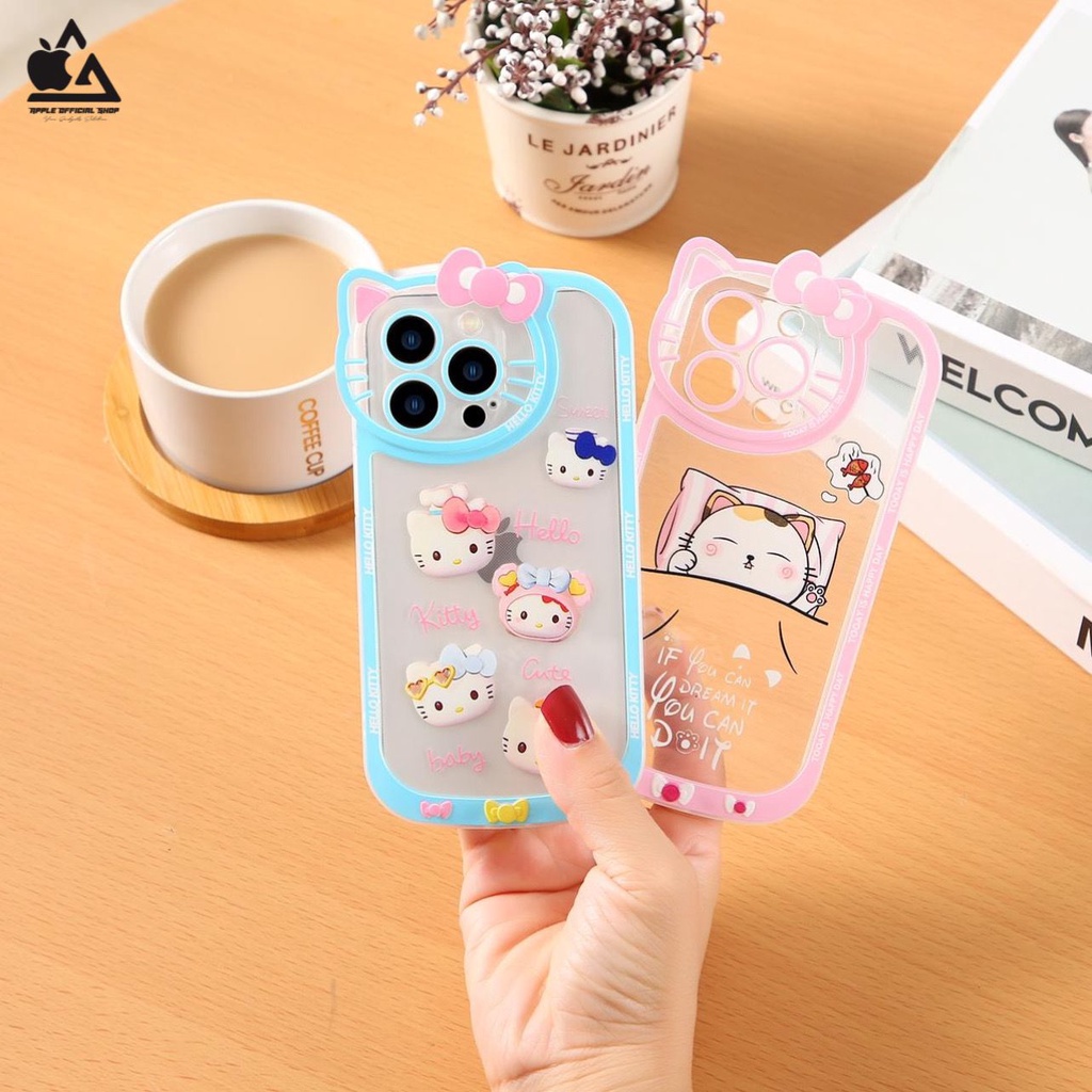 Softcase Lucu 3D HelloKitty iPhone 13 PRO MAX 12 PRO MAX 11 PRO MAX XR X XS MAX 7 7+ 8 8+ SE 2 3 6 6+ Soft Clear Case Korean Hello Kitty Ribbon Bening SILIKON MEWAH Camera Kamera Protection