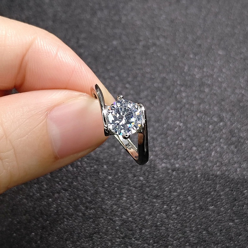 Cincin Emas Putih Hias Berlian Enam Cabang Gaya Korea