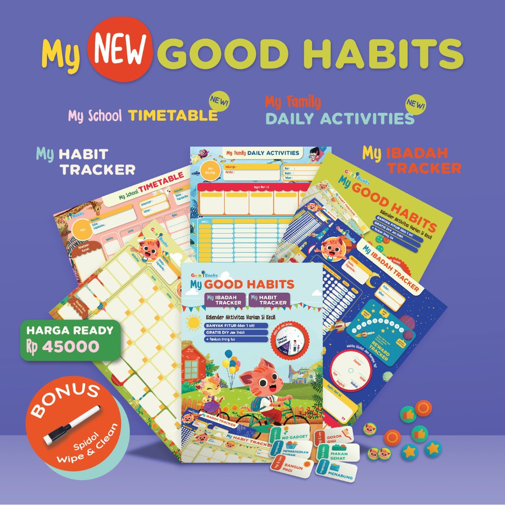 Poster EDUKASI  Anak Untuk Aktifitas Sehari hari Lengkap GULALI BOOKS MY NEW GOOD HABITS Ibadah Tracker