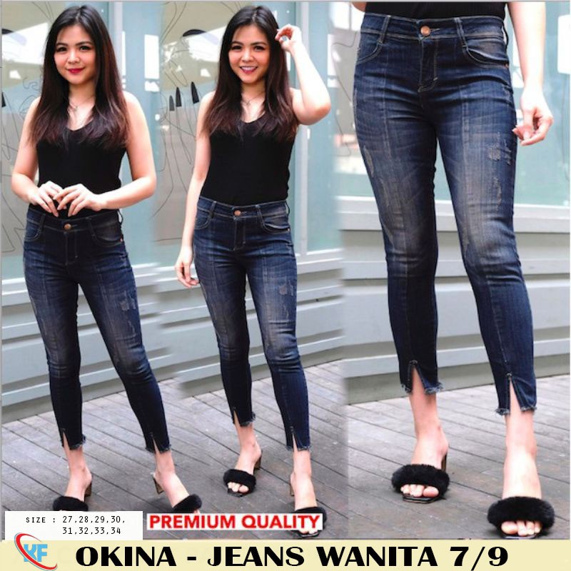 OKINA CELANA JEANS WANITA 7/9 BELAH // JEANS CAKAR TULANG BELAH