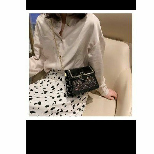 TAS PESTA WANITA KULIT HITAM GLOSSY IMPORT KOREA BRANDED
