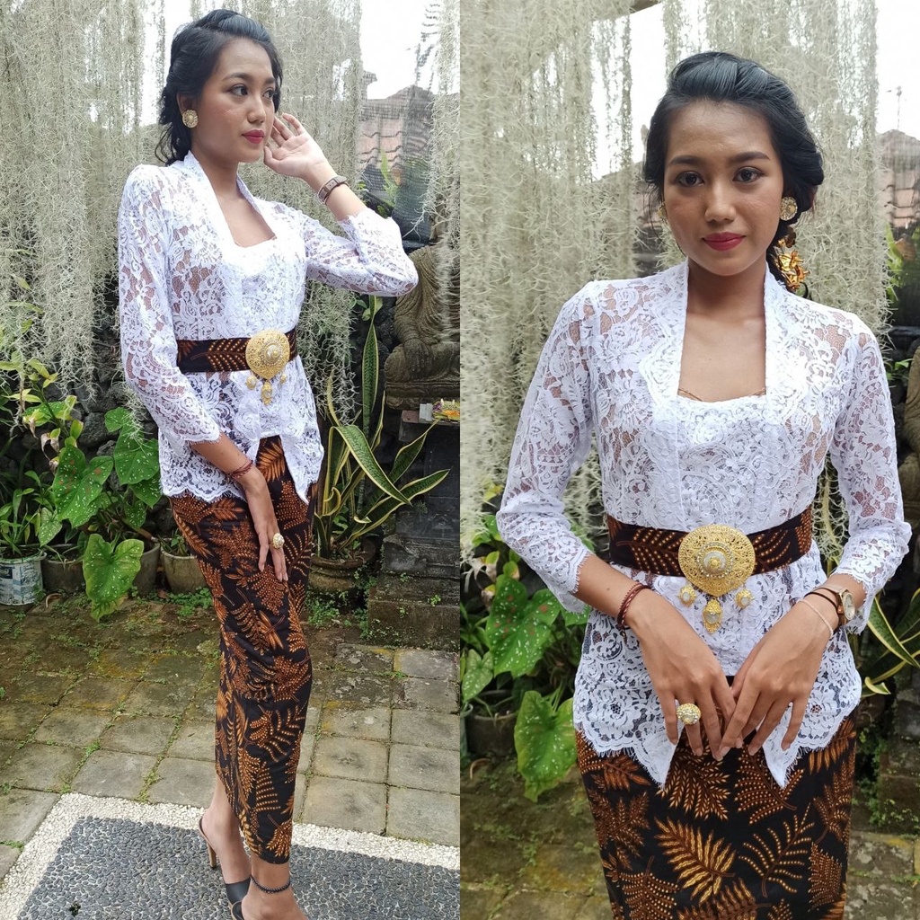 Baju Kebaya Brokat Semi france Setelan kebaya Spesial putih dan rok katun panjang batik Kebaya Bali 