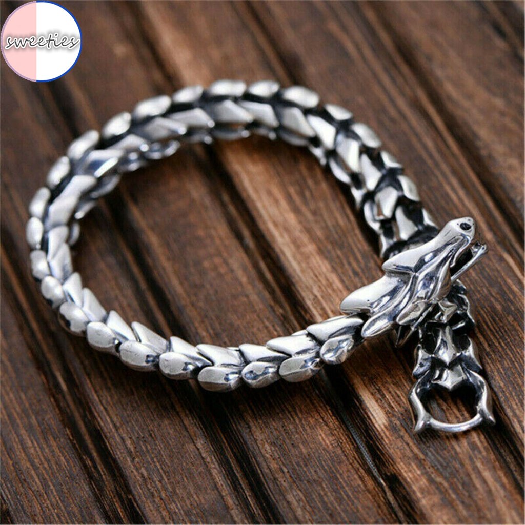 Fashion Pria Retro Punk Stainless Steel Gelang Rantai Sisik Naga Hip-hop Gelang Perhiasan