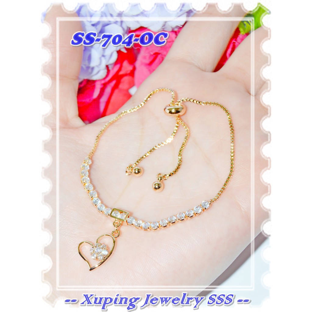  Gelang  Serut  Lapis Emas  SS 704 OC Love Gantung Gold Merek 