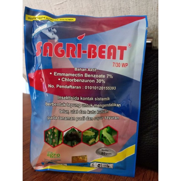 Insektisida Sagri-beat 7/30WP 80gram. Racun kontak sistemik telur, ulat grayak, kaper