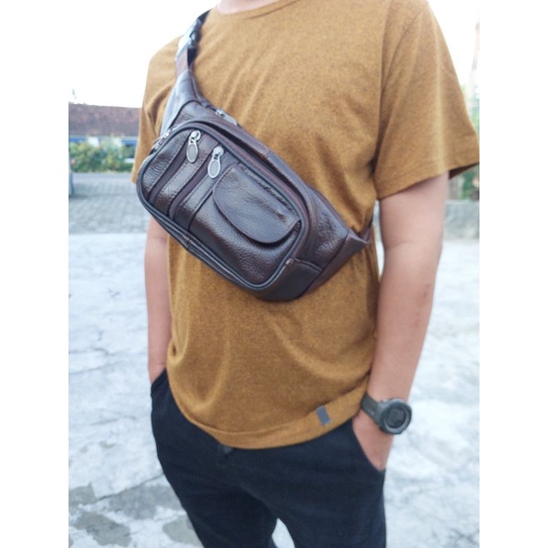 Waist Bag Tas Pinggang Selempang Kulit Sapi Asli