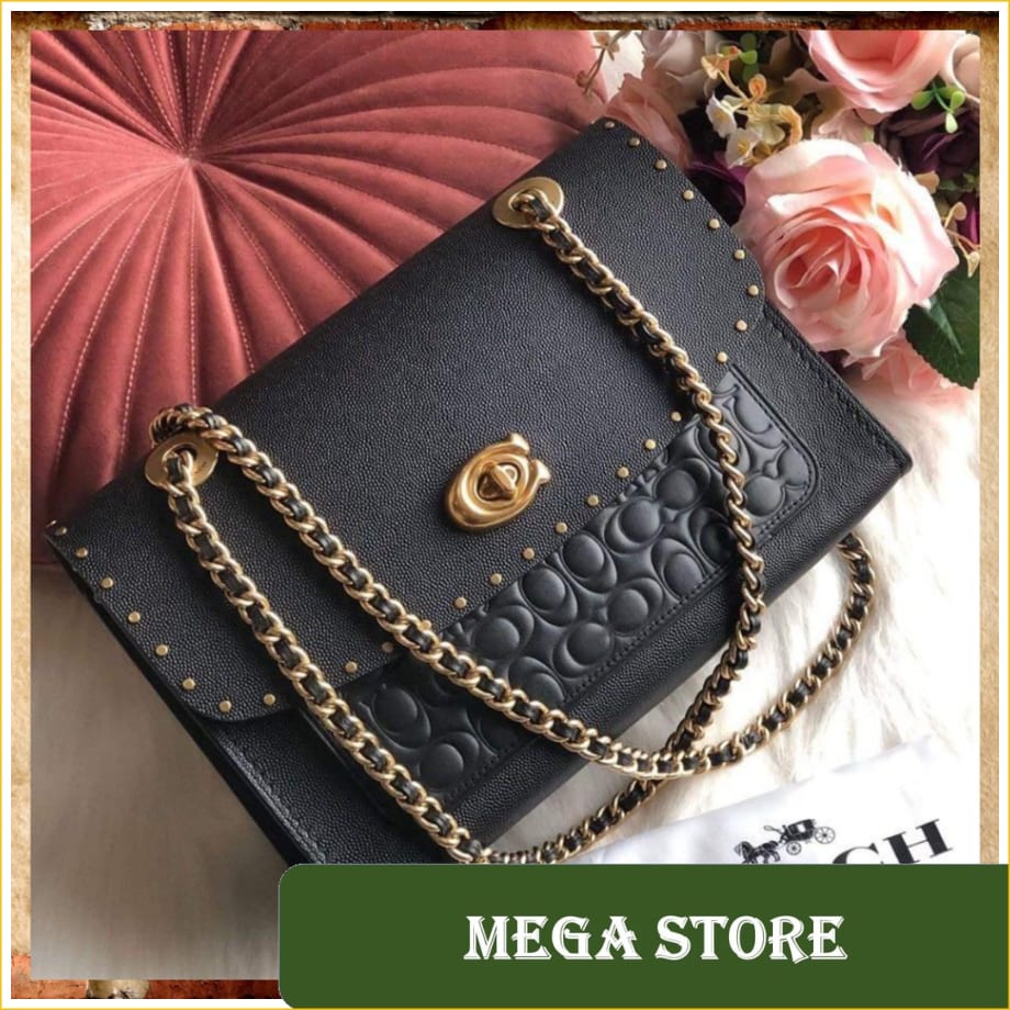 ORIGINAL COACH - Signature Embossed Leather Parker Shoulder Black [ FULLSET NEW WITH TAG ]