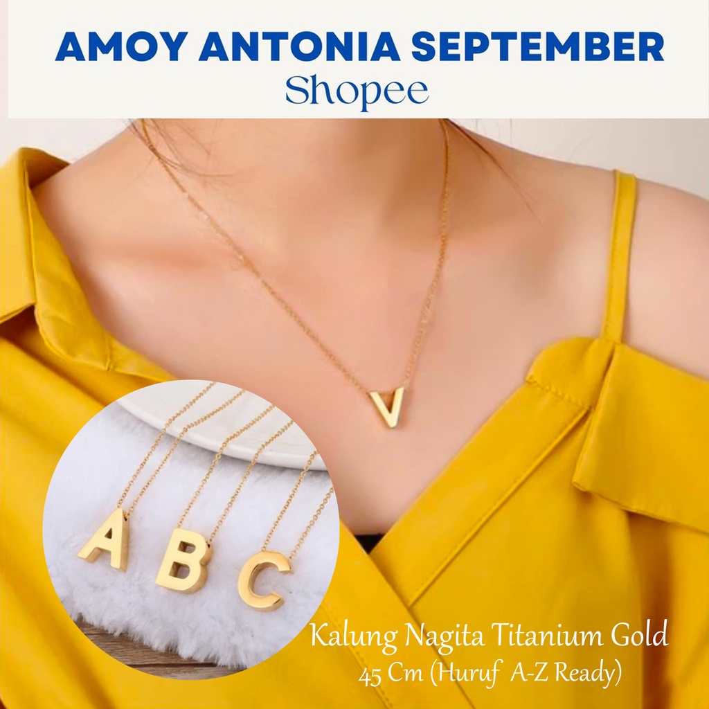 Kalung Wanita Nagita Premium Mewah Gold Huruf Kecil Titanium Ready  A-Z Gold