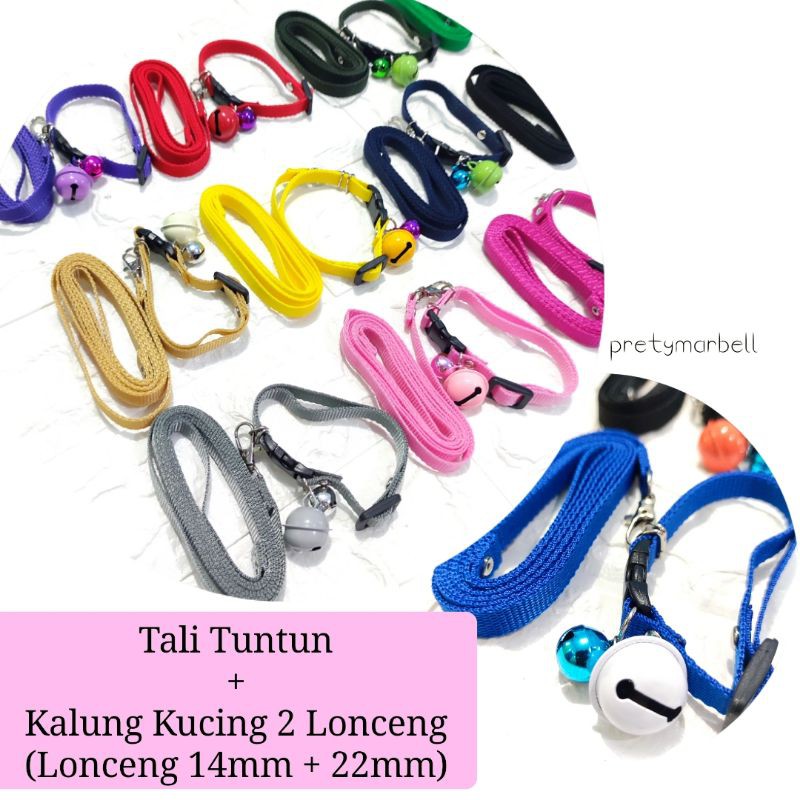 Tali Kucing + Kalung Kucing Lonceng Double (Lonceng 14mm + 22mm) / Tali Kucing Murah