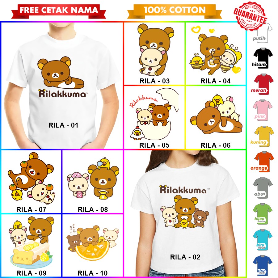 [FREE NAMA!!] Baju Kaos ANAK DAN DEWASA RILAKKUMA BANYAK MOTIF