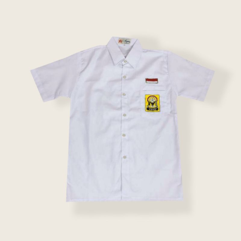 Seragam Sekolah SMP Baju Putih Pendek Kemeja Sekolah SMP Laki Laki Peremuan Kain Katun Teteron Merk Agung-1