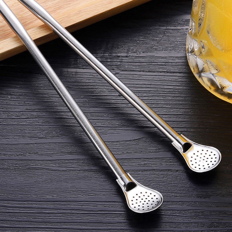 Set Sendok Sedotan Minum Multifungsi Bahan Stainless Steel 304 Reusable Dengan Sikat Pembersih