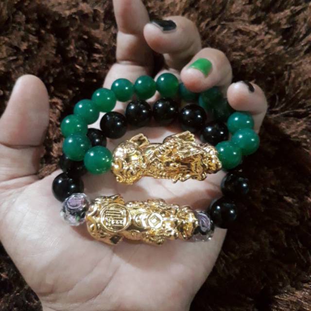 Gelang batu agate asli naga pixiu JUMBO mainan emas hongkongHK premium import