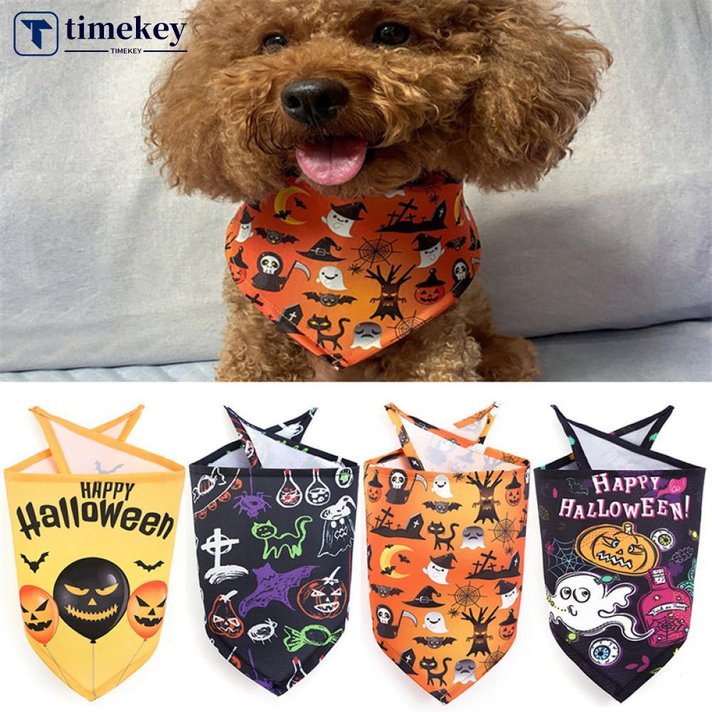 Timekey Syal Bandana Motif Halloween Untuk Aksesoris Hewan Peliharaan G4K2