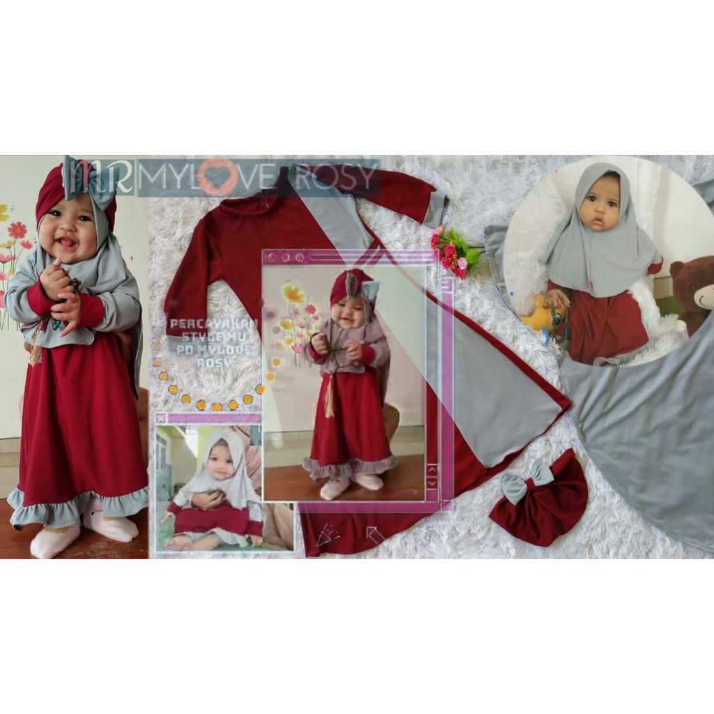 Gamis Bayi Anak Perempuan Rempel Set Jilbab Turban Zhavira Size NB NewBorn - 3 Tahun
