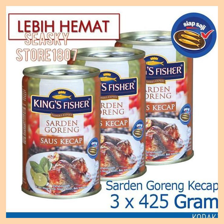 

[ KING'S FISHER PAKET 3 PCS SARDEN GORENG KECAP MAKANAN KALENG 425G KING]