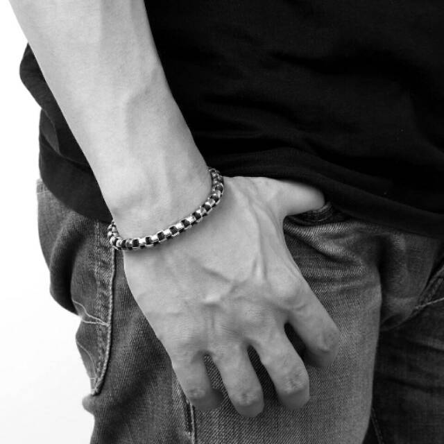 Gelang Pria Rantai Titanium Stainless Steel Silver