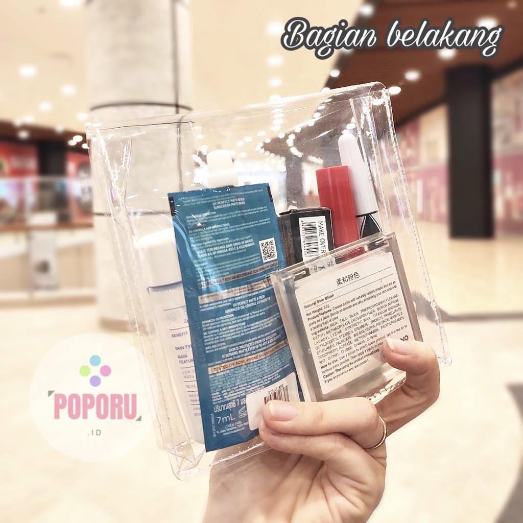 POPORU CLEAR HANDY POUCH (CUSTOM NAMA) / Tas Kosmetik Bening / Pouch Transparan Travel  Murah / Anti Air PVC