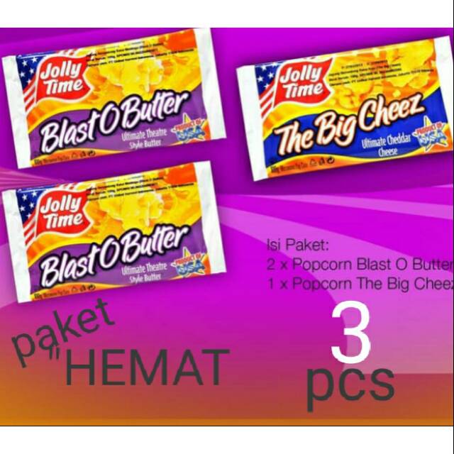

Paket hemat (2BOB, 1TBC) jolly time microwave popcorn