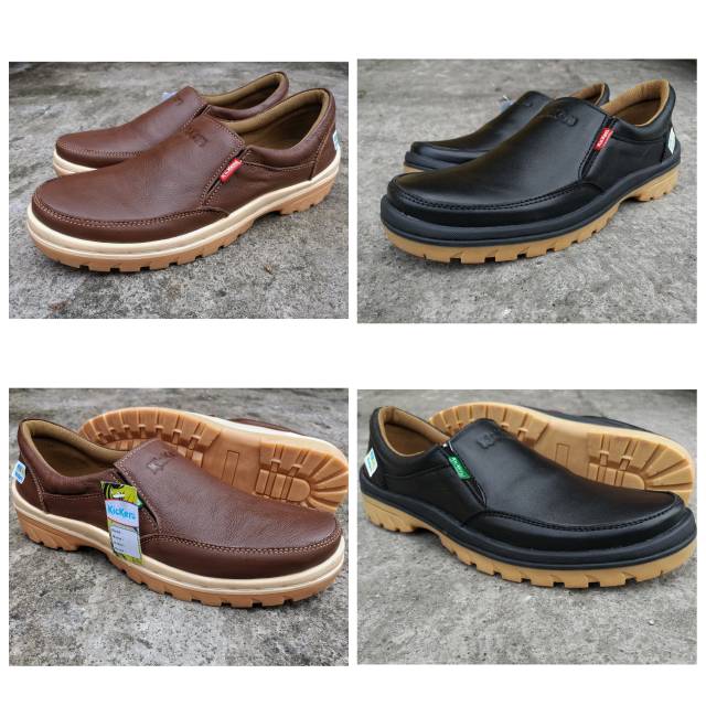 Sepatu kickers casual pria bahan kulit sapi sepatu santai kulit F18