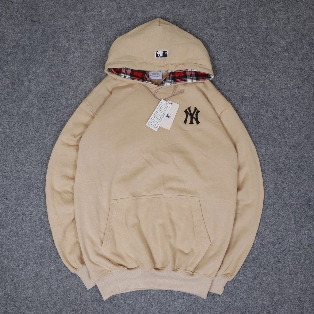 HOODIE MLB LOGO NY BORDIR - JAKET SWEATER HOODIE JUMPER HYPEBEAST MLB NEW YORK CREAM PREMIUM AUTHENT