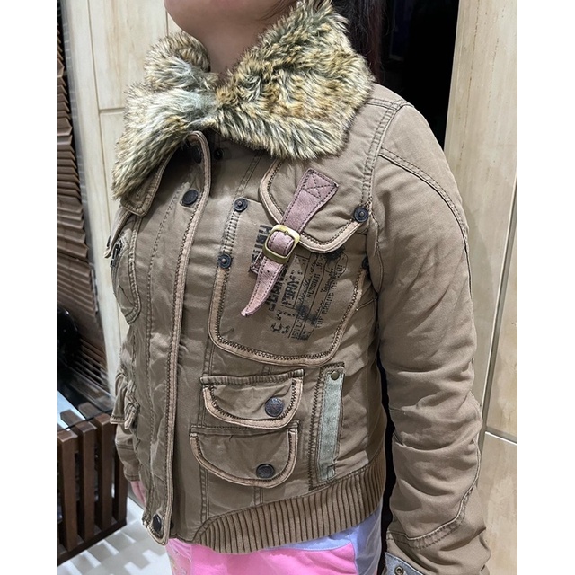 Jaket Jeans Coklat Wanita Bulu Wol (cocok untuk Winter)