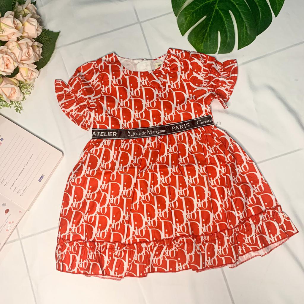 DRESS ANAK CEWEK PEREMPUAN DIOR MERAH PUTIH IMPOR PREMIUM UMUR 2-7 TAHUN