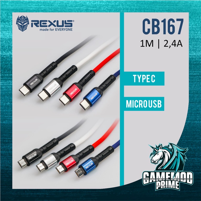 Kabel Data Type C Micro USB Rexus Cable CB167 1M Fast Charging 2.4A