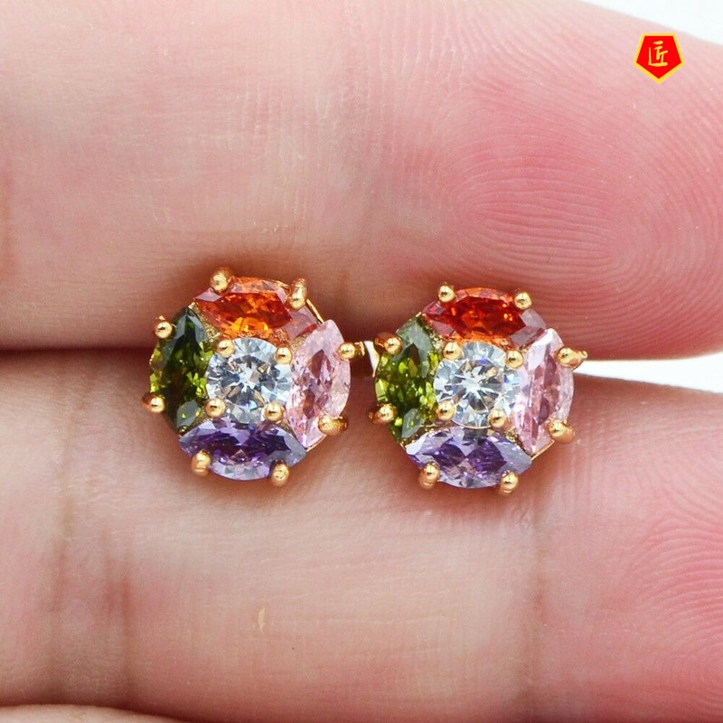 [Ready Stock]New Color Topaz 18K Gold Stud Earrings