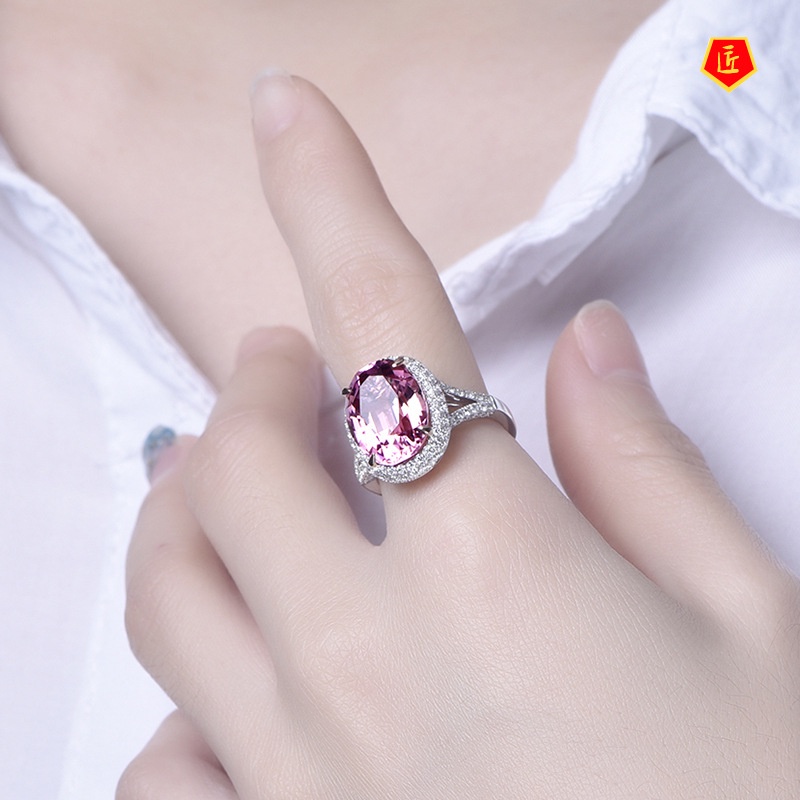 [Ready Stock]Elegant 5 Karat Pink Tourmaline Ring for Women