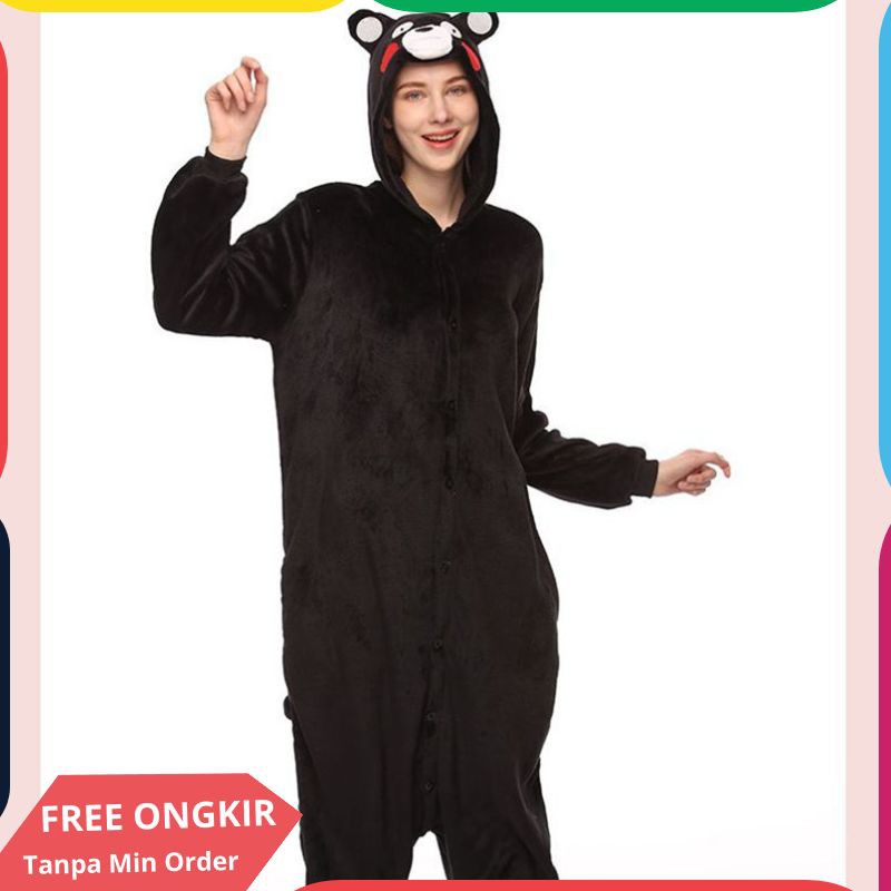 Kumamon Bear Dewasa Kigurumi Onesie Wanita Hewan Kostum Fancy Lembut Cosplay Anime Onepiece Musim