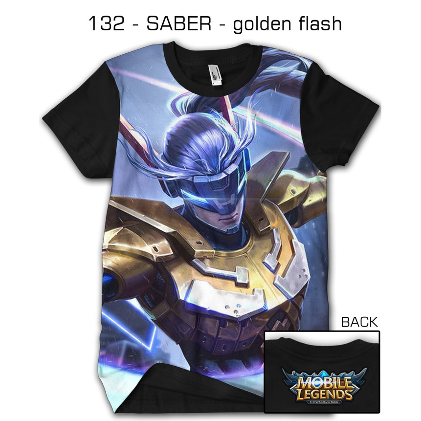 KAOS BAJU DISTRO LENGAN PENDEK PRINTING 3D MOBILE LEGEND  SABER GOLDEN FLASH - 132