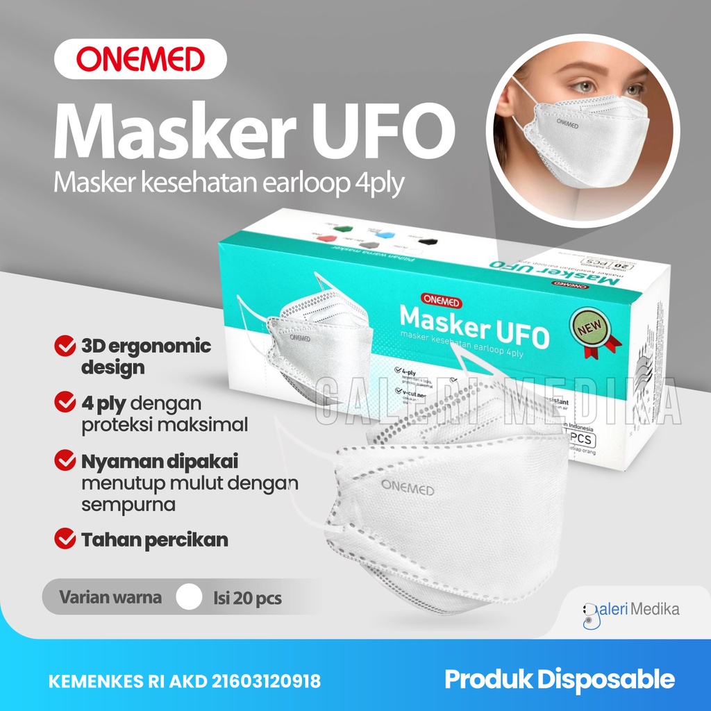 Onemed Masker UFO 4Ply Box Isi 20pcs - Masker Kesehatan 4ply