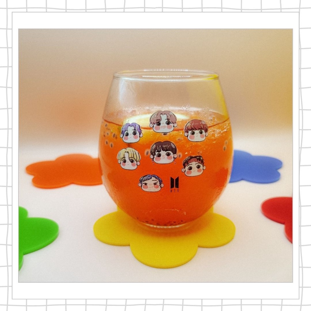 Gelas Aesthetic Korean Gelas Kaca Kopi Coffee Gelas BTS BT21 Gelas Transparan Souvenir Gelas Unik BT